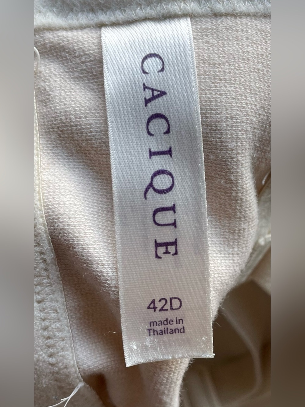 Cacique Lane Bryant Cotton Boost Plunge Bra Cream Lace Trim Size 42D - Picture 4 of 12